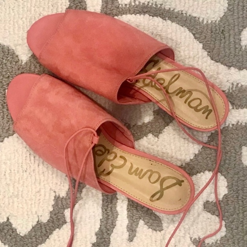 Sam Edelman pink suede peep toe lace up flat